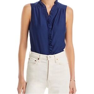 NWT Tommy Bahama Navy Lightweight Cotton Silk Ruffle Sleeveless Top Size S